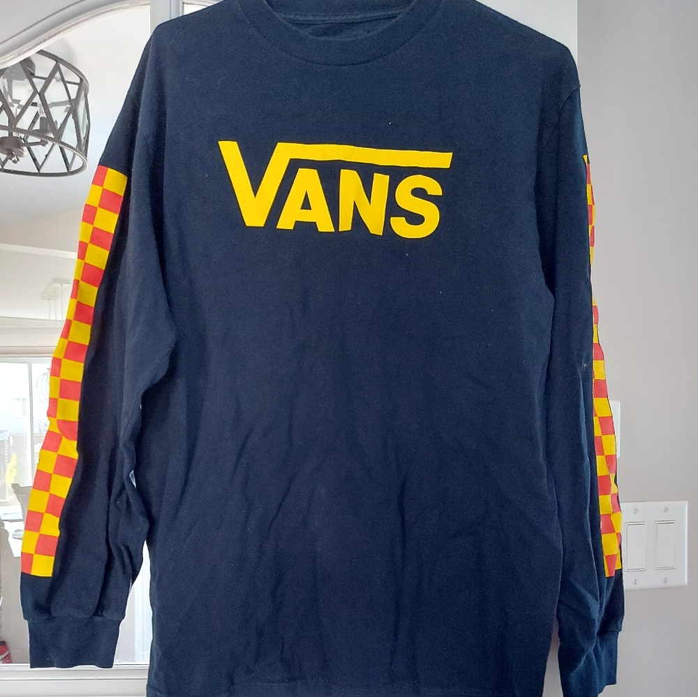 Vans Long Sleeve Shirt - Black with Yellow and Red Accents.